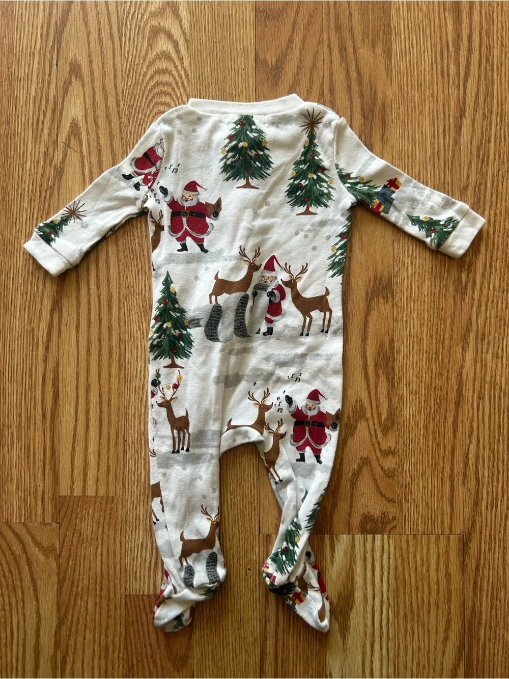 Pottery Barn Kids Holiday Reindeer & Tree Footie One Piece Pajamas Size 0-3 mos.